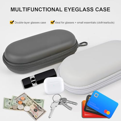 Double Glasses Case,Dual Eyeglasses & Sunglasses Organizer with Clip Zipper Closure for Travel 2 Pairs Storage Box - color: Gray