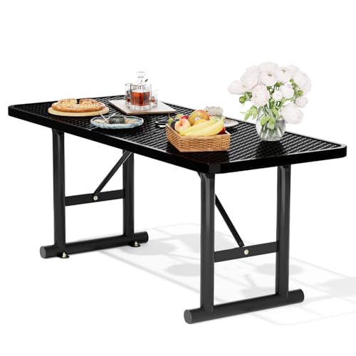 6FT Picnic Tables for Outdoors, Black Rectangular Heavy Duty Commercial Picnic Table with Umbrella Hole, Weather-Resistant Camping Table Dining Table for Backyard, Patio, Garden, Shops, Parks - color: Black, size: 6FT