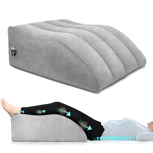 Portable Inflatable Wedge Leg Elevation Pillow - Foldable 45 Degree Wedge Leg Bolster Pillow Use in Bed, Adjustable Incline for Sleeping,Travel,Back Support,Reduce Swelling, Improve Circulation (Grey) - color: Deep Grey