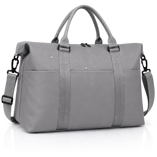 Weekender Duffel Bags for Women， Travel Totes Bag for Airplane Essentials, Overnight Bags for Women with Trolley Sleeve, Large Carry On Hospital Bag for Labor and Delivery, Sport, Gym - color: Misty Grey