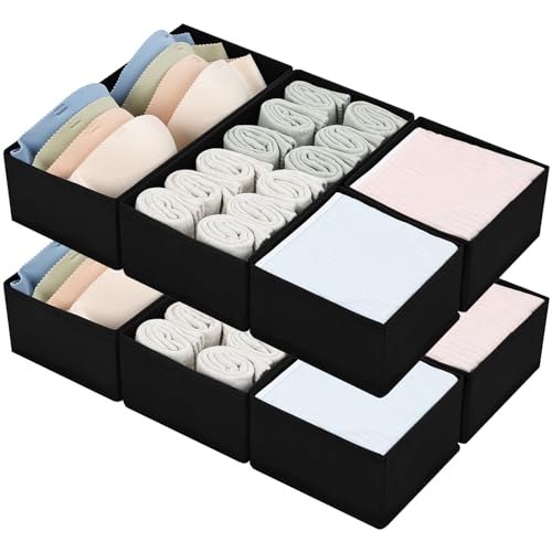 DIMJ Drawer Organizers - Set of 8 Foldable Closet Dividers for Baby Clothes, Socks, Belt, Tie (Black) - color: Black, size: 8 Pack