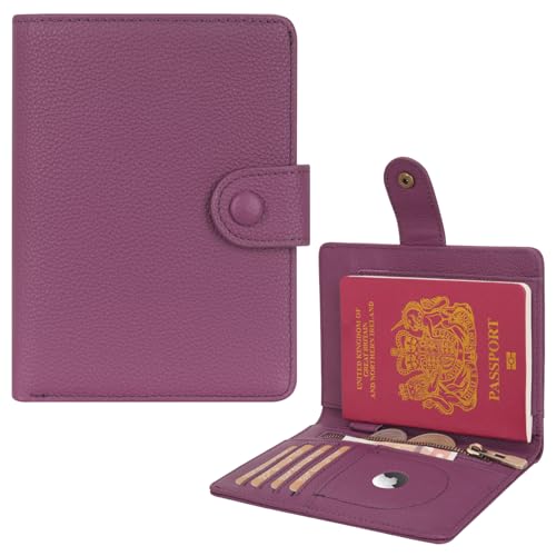 WASON Leather Passport Cover Wallet - Travel Passport Holder with RFID, Card Slots, Cash Pocket, Coin Purse, Tracker Slot, Boarding Pass and Ticket Organizer for Men and Women (Purple) - color: Purple