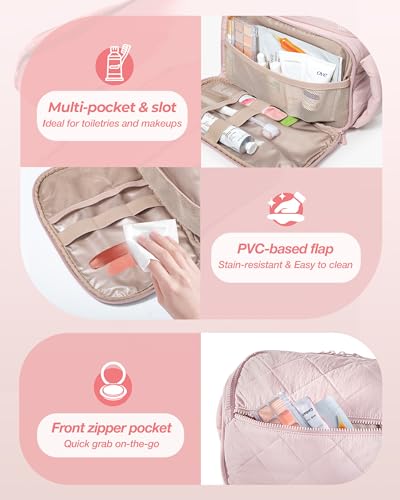 Marscamd Travel Toiletry Bag for Women, Water Resistant Makeup Organizer with Wide-Open Design for Toiletries and Cosmetics, Pink (Bag Only) - color: Pink