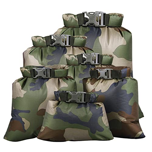 Pimoys 6 Pack Waterproof Dry Sacks, Lightweight Outdoor Dry Bags Ultimate Dry Bags for Kayaking Rafting Camping (8L, 5L, 3.5L, 3L, 2.5L, 1.5L) - color: Camouflage