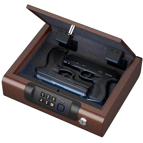 BILLCONCH Gun Safe,Biometric Gun Safe for Pistols 3-Ways unlock Fingerprint Digital PIN Key Unlock with Voice, Lock box for Cloakroom living room Bedroom Nightstand and Car - Antique Bronze - color: Antique Bronze, size: 8.6"x 10"