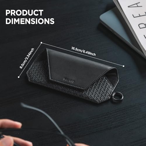 VULKIT Portable Leather Eye Glasses Case for Women & Men, Slim Sunglass Case, Unisex Eyeglass Case - color: Black