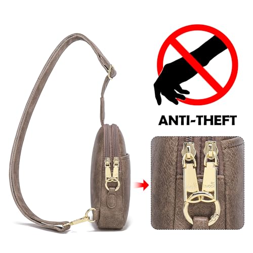 Haytijoe Small Anti Theft Crossbody Bag for Women Faux Leather Lightweight Sling Bags RFID Blocking Fanny Pack for Travel - color: Light Coffee