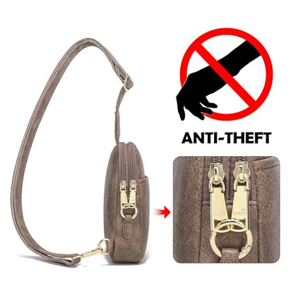 Haytijoe Small Anti Theft Crossbody Bag for Women Faux Leather Lightweight Sling Bags RFID Blocking Fanny Pack for Travel - color: Light Coffee