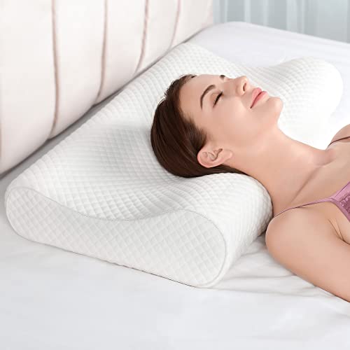 AM AEROMAX 26" Queen Size Contour Memory Foam Pillow, Cervical Pillow for Neck Pain Relief, Neck Orthopedic Sleeping Pillows for Side, Back and Stomach Sleepers - color: White, size: Queen Size