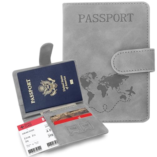 Passport Holders, RFID Blocking Credit Card Holder, PU Leather Vaccine Card Holders for Travel with Magnetic Buckle, Travel Must Haves Cruise Ship Essentials for Men, Women (Grey) - color: Grey