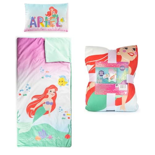 Jay Franco Kids Slumber Bag and Pillow - 54 x 27 Inch Comfy Indoor Sleeping Bag for School and Sleepovers, 2 Piece Set, Multi - The Little Mermaid - color: Multi - The Little Mermaid