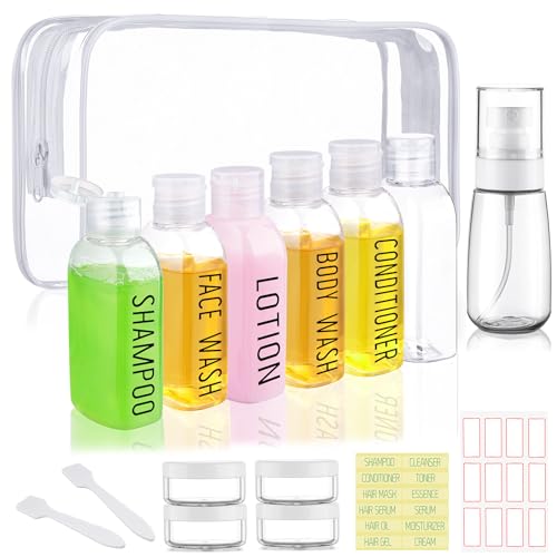 Travel Bottles for Toiletries 10 Pcs 3.4oz Travel Size Toiletries TSA Approved Pre-labeled Travel Shampoo Bottles Refillable Spray Bottle Leak Proof Small Cream Jars for Body Wash Lotion(Clear) - color: B-Clear