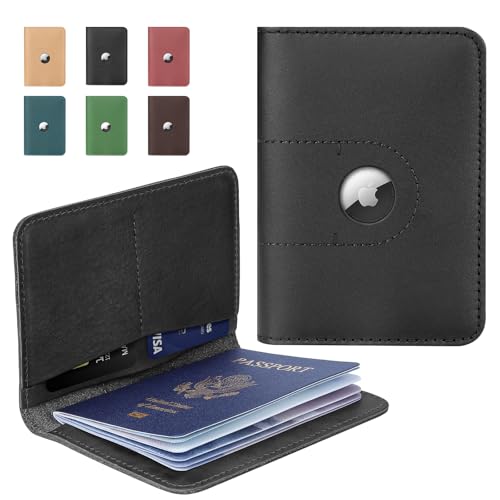 ALLIVE Passport Holder for Travel, Genuine Leather Passport Holder with AirTag Slot for Women and Men, Passport Cover Wallet for Travel Must-Haves, Airport Essentials, Travel Gifts, Black - color: Black, style: With Airtag Holes