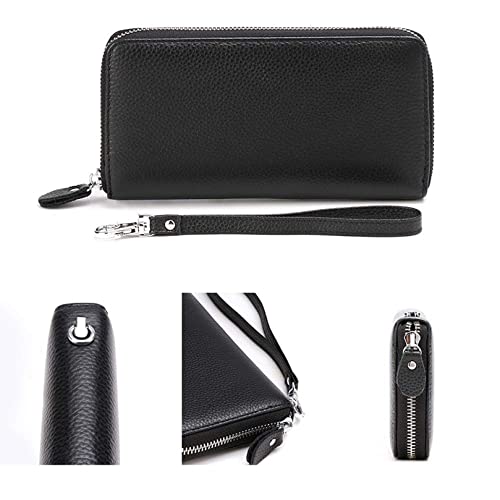 Moflycom Womens Wallet RFID Blocking Genuine Leather Zip Around Wallet Clutch Wristlet Travel Long Purse for Women - color: Black