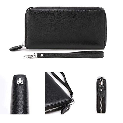 Moflycom Womens Wallet RFID Blocking Genuine Leather Zip Around Wallet Clutch Wristlet Travel Long Purse for Women - color: Black
