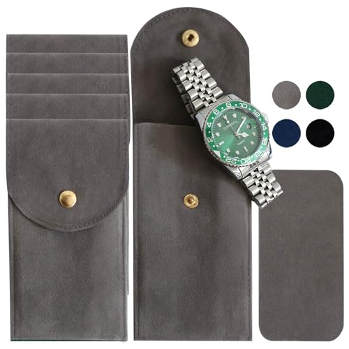 6PCS Velvet Watch Pouch, Portable Travel Case for Men & Women, Soft Storage for Travel Watches (6 Gray) - color: 6 Gray