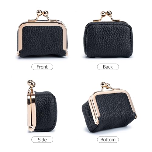 Genuine Leather Mini Jewelry Box Coin Purse for Women,Solid Color Kiss Lock Jewelry Case Organizer,Mini Travel Ring Box - color: Pink