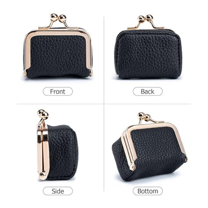 Genuine Leather Mini Jewelry Box Coin Purse for Women,Solid Color Kiss Lock Jewelry Case Organizer,Mini Travel Ring Box - color: Pink