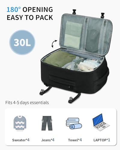 ECOHUB Travel Backpack for Men Women, Carry on Backpack with USB Charging Hole, Spirit Airlines Personal Item Bag Flight Approved, 15.6 Inch Laptop Backpack with Anti Theft Pockets, 30L, Black - color: Black, size: 18 inch underseat