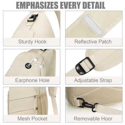 Pritent Crossbody Bags for Women Men Trendy Sling Bag Backpack Casual Chest Bag with Convertible Shoulder Strap - color: Beige, size: Medium