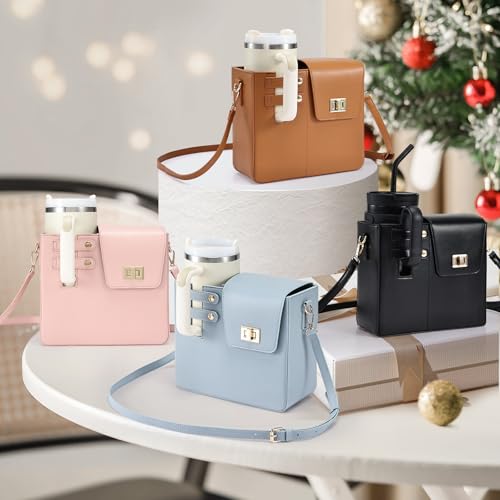 Outdoor Portable Crossbody Water Cup Purse Bag Water Bottle Carrier Bag with Phone Pocket Tumbler Carrier with Strap - color: Brown