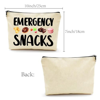 CREATCABIN Emergency Snacks Makeup Bags Canvas Cosmetic Bag Multi Purpose Case Zipper Pouches Toiletry Travel Storage Purse Portable Storage for Women Graduation Gifts 10x7Inch - style: Emergency Snacks