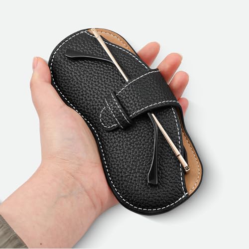 Leather Glasses Case, Portable Lightweight Soft Eyeglass Case, Travel Sunglasses Protective Case for Women Men - color: Black