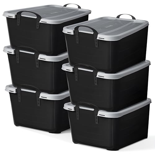 Life Story 6 Pack Heavy Duty Stackable Storage Bin, 55 Quart Home Organizer, Versatile Lightweight Locking Bins with Carrying Handles, Black/Gray - color: Black/Gray, size: 6