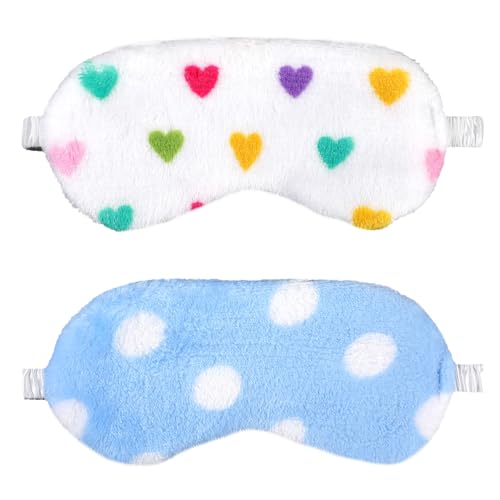 2PCS Plush Sleeping Eye Mask, Soft Plush Eye Mask, Fuffy Eye Cover Comfortable Sleep Mask Blindfold Rainbow Faux Fur Eye Shade for Women, Men and Kids Travel Nap Sleeping - color: Love