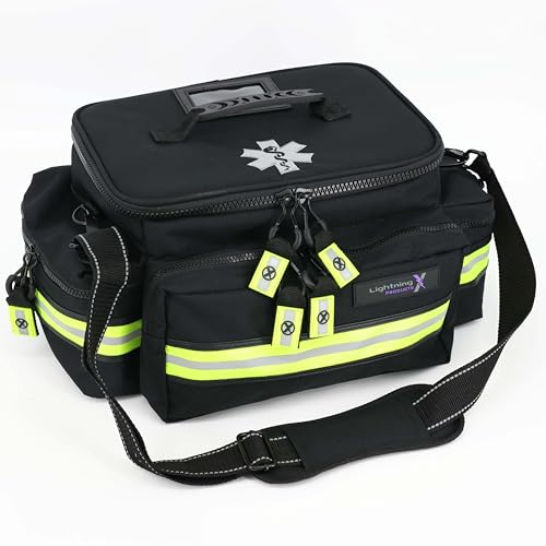 Lightning X Products Lightning X Mid-Sized First Responder EMT Bag | LXMB25 Fully Stocked Aid Kit w/ 200+ BLS Supplies - Black - color: Black