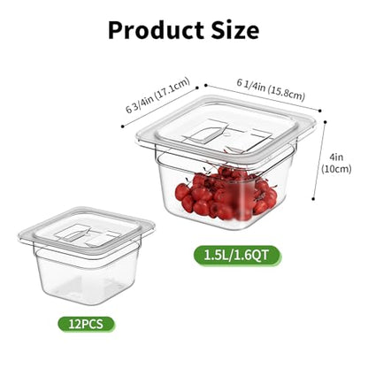1/6 4'' 12 Pack Plastic Food Pans With Lids, Clear Food Pan, Commercial Stackable Polycarbonate Freezer-Safe for Fruits Vegetables Restaurant Kitchen - color: 1/6 4"12 Pack