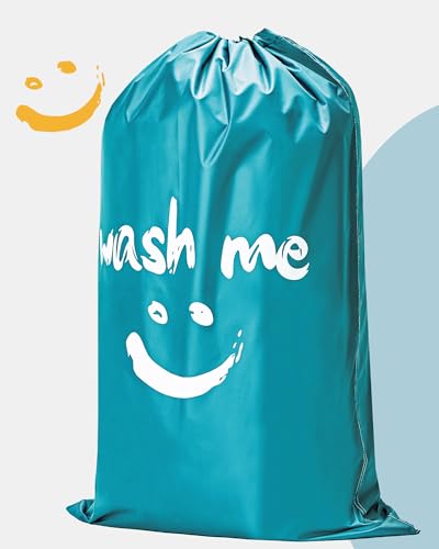 HOMEST 2 Pack XL Laundry Bags 28" x 40", Extra Large Dirty Clothes Organizer Holds 3-4 Loads, Machine Washable Drawstring Laundry Bag for Dorm, Camp, Laundromat, Family, Black and Sky Blue - color: (Ⅰ-Wash me)Black & Sky Blue