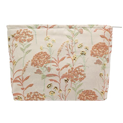 Makeup Bags for Purse Zipper Cosmetic Pouch Large Travel Canvas Make Up Organizer Tool Pouch for Women and Girls,Brocade Flower Pink - color: Brocade Flower Pink