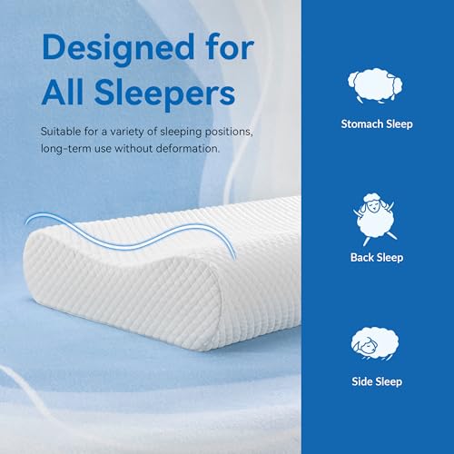 AM AEROMAX 32" King Size Contour Memory Foam Pillow, Cervical Pillow for Neck Pain Relief, Neck Orthopedic Sleeping Pillows for Side, Back and Stomach Sleepers - color: White, size: King Size