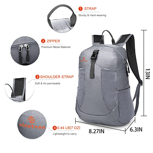 sinotron 22L Lightweight Packable Hiking Backpack, Small Hiking Backpack Day Pack for Women Men Travel Camping Vacation - color: Grey