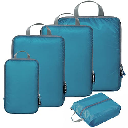 BAGAIL 5 Set Ultralight Compression Packing Cubes Travel Accessories Expandable Packing Organizers(Teal) - color: Teal