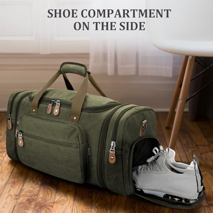 Gonex Canvas Duffle Bag 60L Travel Duffel Overnight Weekend Bag with Shoe Compartment (Army Green) - color: Army Green, size: X-Large-60L (With Shoe Compartment)