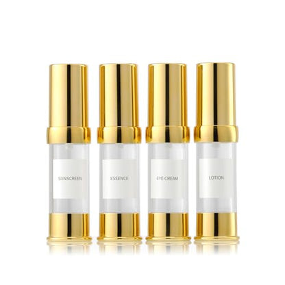 Gold 15ML 0.5 oz Airless pump bottle Toiletries Travel Size containers airport essentials Dispenser with Box Reusable mini lotion plastic travel bottles 4 Packs - size: 15 ML