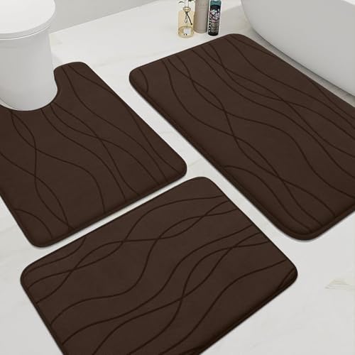 YIHOUSE Memory Foam Bathroom Rug Sets, Brown, 3 Piece | Ultra Soft, Absorbent, Non-Slip, Machine Washable - color: Brown, size: 1'8" x 2'8"