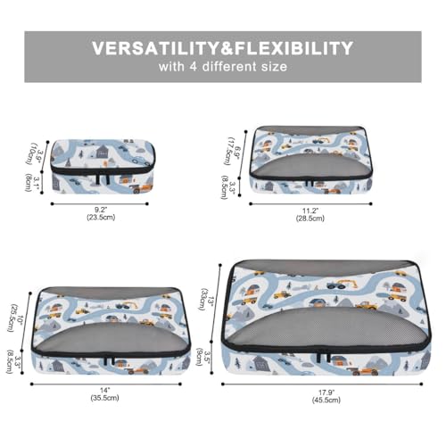 Blue Road Vehicle Compression Packing Cubes for Travel Luggage Suitcase Packing Organizers Bags Carry On Lightweight 4 Set