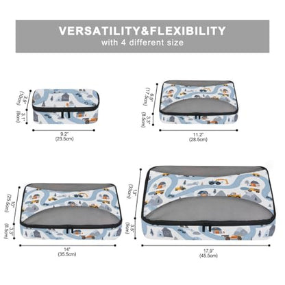 Blue Road Vehicle Compression Packing Cubes for Travel Luggage Suitcase Packing Organizers Bags Carry On Lightweight 4 Set