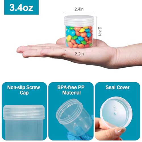 TSA Approved Wide Mouth Travel Size Containers, PP Clear & White Leak Proof Travel Plastic Jars with Lids for Creams Lotion Cosmetic, Jewelry Beads, Sample, Small Items Storage (3.4 oz, 8 Pcs) - color: Clear + White, size: 3.4 oz