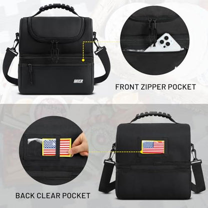 MIER Adult Lunch Box Insulated Lunch Bag Large Cooler Tote Bag for Men, Women, Double Deck Cooler(Black Large) - color: Black, size: Large