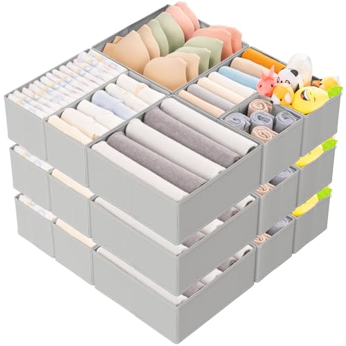 Criusia 15 Pack Drawer Organizer for Clothes, Foldable Dresser Dividers with 3 Sizes, Fabric Storage Bins – Gray - color: 15 PACK Gray