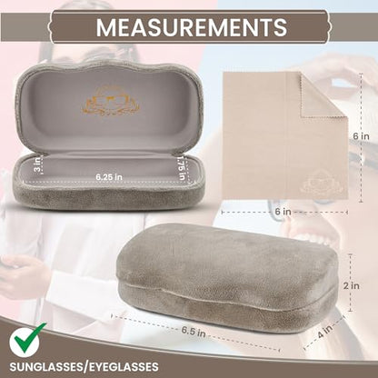 Hard Shell Glasses Case w/Cloth,Velvet Reading Glass, Eyeglass Case, Lightweight, Crush-Resistant, Men & Women - color: Gray Velvet, size: Large