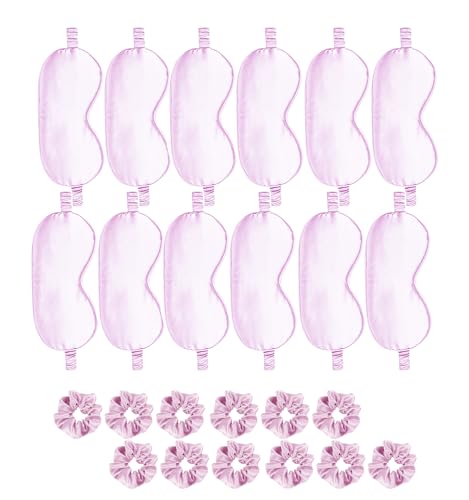 24Pcs Satin Eye Mask Silk Sleep Masks Silky Eyes Cover Blackout Blindfold Eyeshade Scrunchies Hair Ties Travel Wedding Gift - color: Lilac