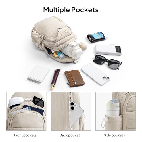 TOPEAST Sling Bag for Women, Anti-Theft Crossbody Bag with RFID Blocking & Water Bottle Holder for Travel, Water-resistant - color: Beige