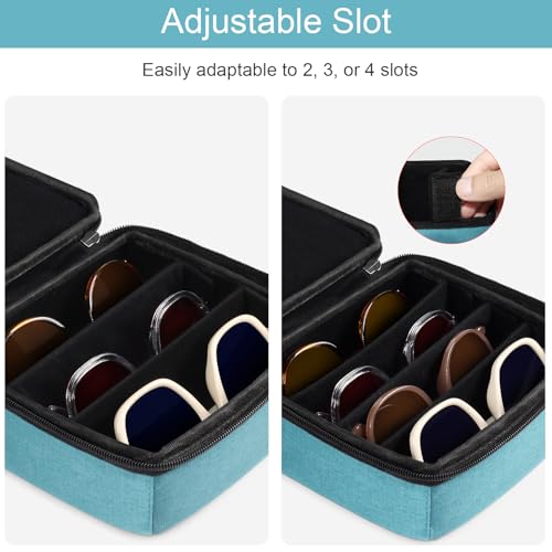 Bukere Travel Sunglasses Organizer Case, Adjustable Slot For Multiple Pairs, Portable Eyeglasses Storage Box for Men Women - color: Light Blue, style: 4 Slots