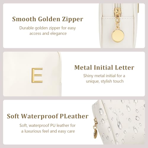 Personalized Birthday Gifts for Women - Initial Makeup Bag Set Travel Toiletry Bag Cosmetic Bags Soft Waterproof PU Leather Makeup Pouch Travel Essentials (E, 1pc Beige) - size: 1pc Beige, style: E