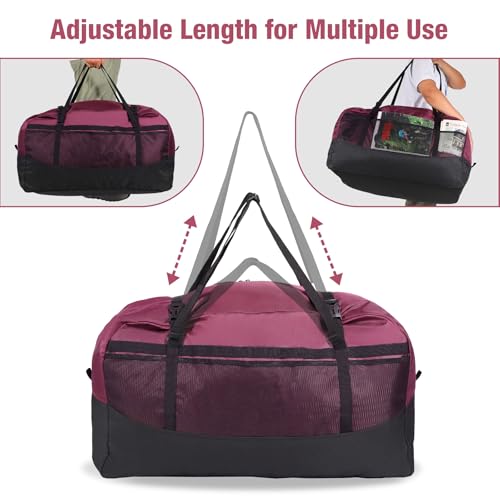 REDCAMP Foldable Travel Bag, Large Sports Bag, 75L/96L/100L, Lightweight Waterproof Tote Bag - color: Wine Red 100L